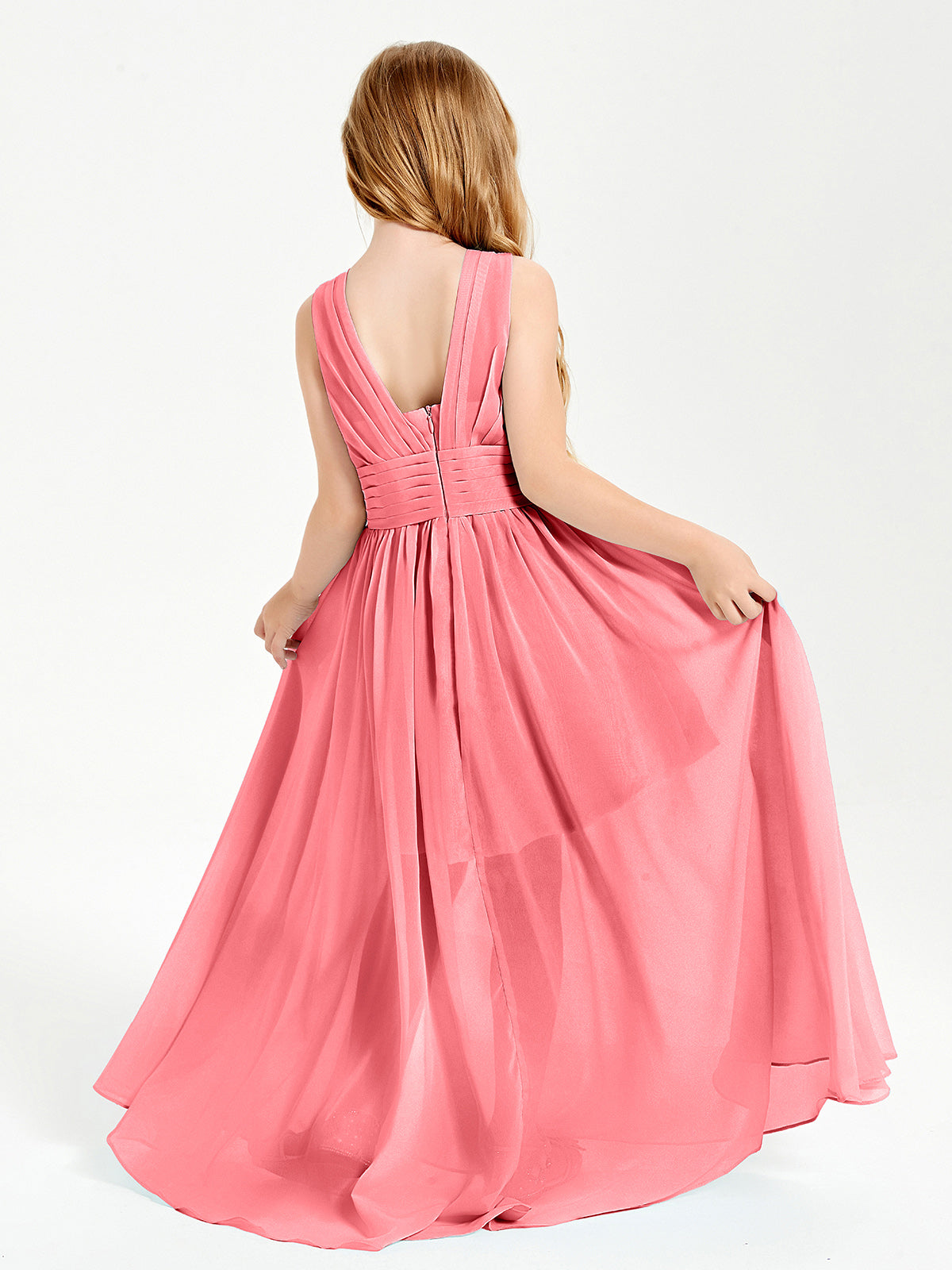 Long Elegant V-neck Bridesmaid Dresses For Juniors Watermelon